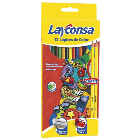 12 Lápices Layconsa de color + Tajador gratis